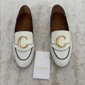 Chloé C Collapsible-Heel Leather Loafers Ivory Size 40. Excellent Condition
